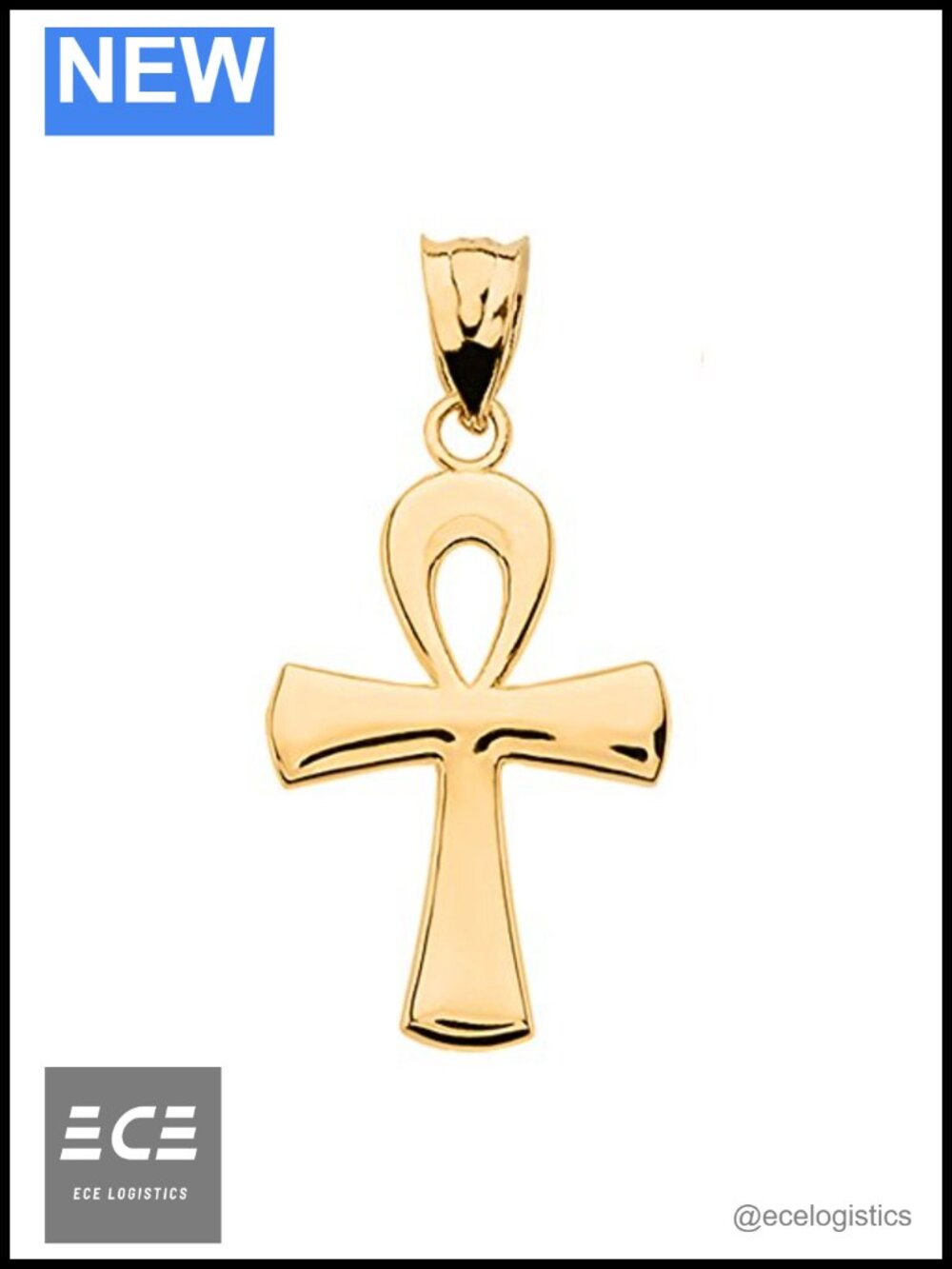 Solid 14K Yellow Gold Ankh Cross Charm Pendant Egyptian Style